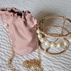 Pearls Metallic Cage Evening Clutch Bag (NEW)